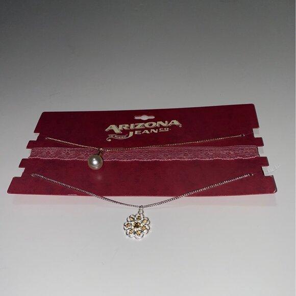 Arizona Jean Co. Womens Layered Necklace Set With Pearl & Floral Pendant Design - Picture 3 of 5